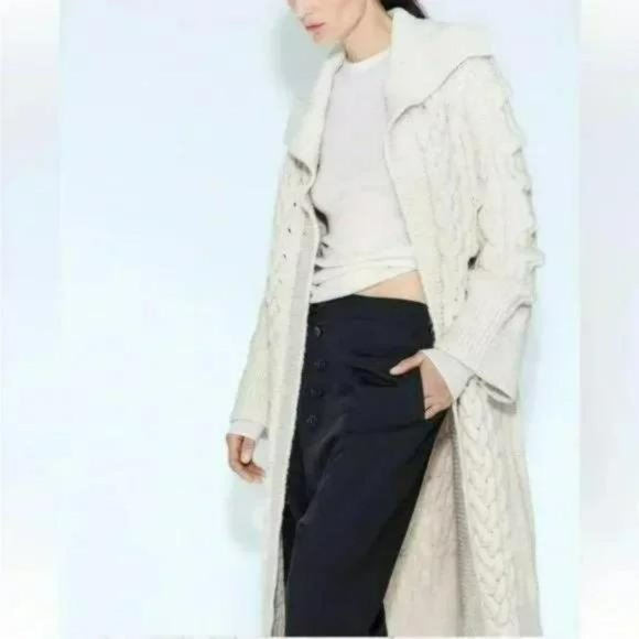 ZARA CABLE KNIT TEXTURED COAT - Picture 3 of 5